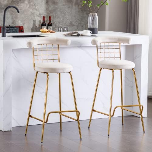 Miniatura 4 de Aimerive Taburetes de bar con respaldo, taburete moderno de terciopelo de lujo con respaldo de 32 pulgadas de altura del asiento, taburetes de isla
