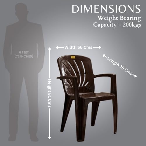 Image of Patiofy Plastic Chair for Home & Outdoor Use | Heavy Duty Comfortable Chair with Strong Legs | Stackable, Easy to Clean | Suitable for Living Room, Balcony, Patio Pack of 1 (Elba Brown)