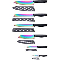 Marco Almond 12-Piece Marco Stainless Steel Rainbow Almond Kitchen Knife Set with 6 Blade Guards (Black)