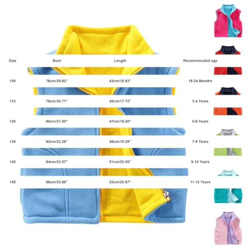 Kids Boys Girls Fleece Vest Toddler Sleeveless Zip-Up Jacket Blue 5-6T | Soft Sherpa, Color Block, Full Zip, Stand Collar Outwear, Lightweight Mid-Layer for Fall Winter, School Outdoor Daily Wear - image 6