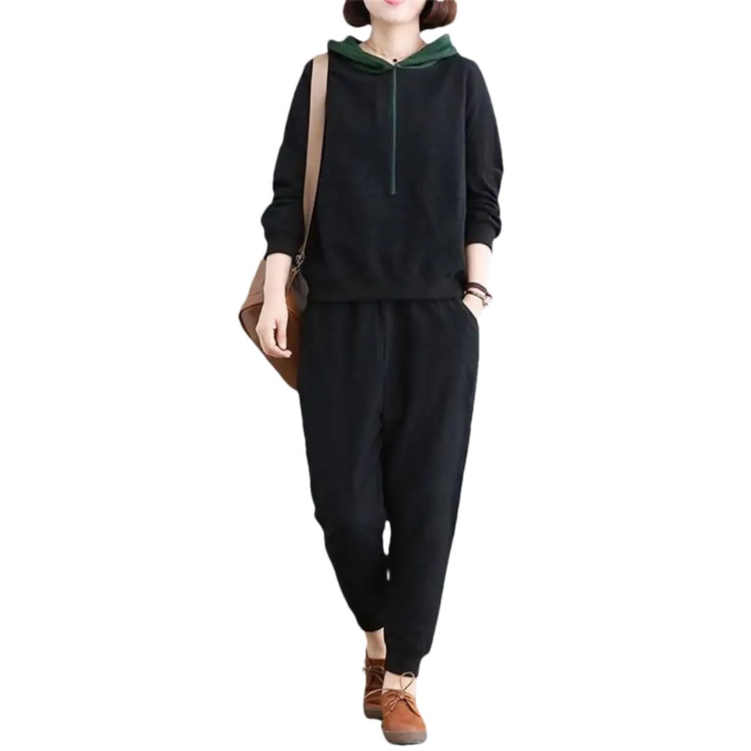 Womens Activewear 2-Piece Set Crew Neck Zip Hoodie Jogger Pants Set Activewear Jacket Set