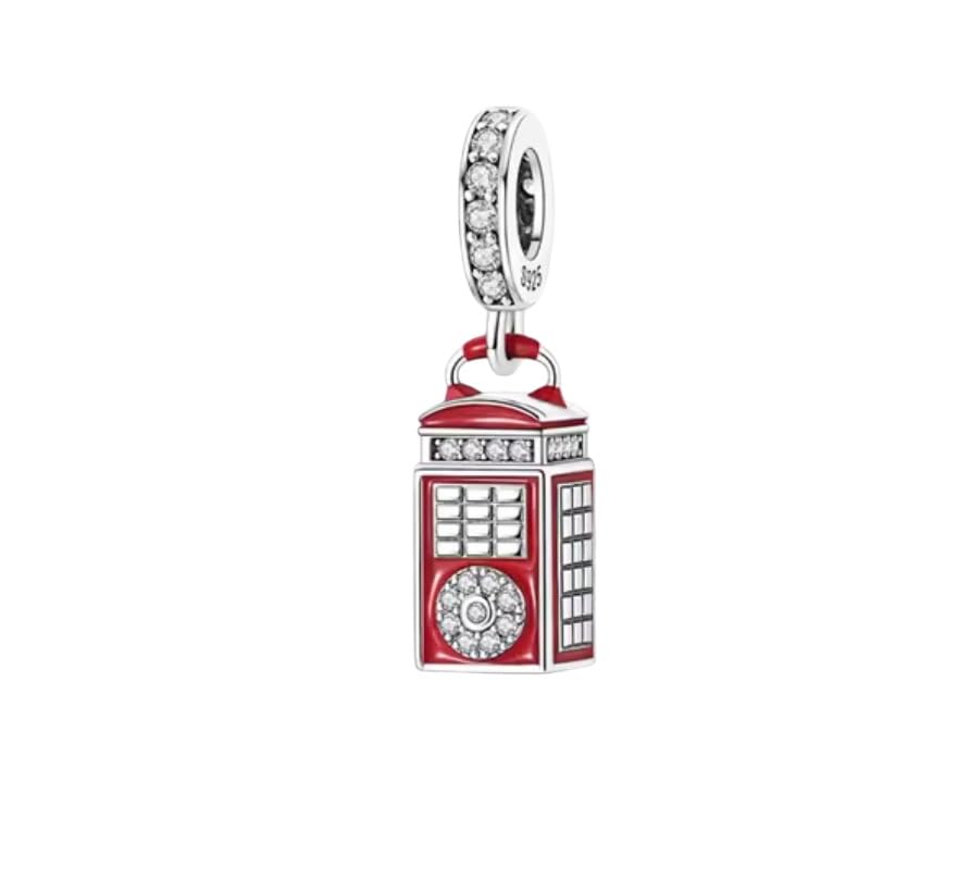 Abalorio de cabina de Londres de plata para recordar tus viajes en la pulsera diaria
