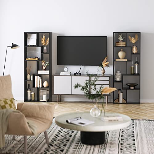Fotosok Geometric Bookcase, 8-Tier Bookshelf Tv Stand, Free Standing Display And Storage Shelf For Home Office, Black #TOP4