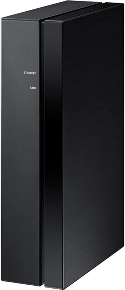 sebelah view of the Samsung SWA-9100S wireless receiver module with STANDBY and LINK indicators.