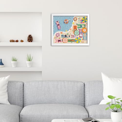 Image of FREEBLOSS Flamingo Cross Stitch Kit Stamped Cross Stitch Wall Hanging Kit for Adults with Instructions On The Beach Pure Cotton Cloth Embroidery Kits for Beginnrs No Frame 16 * 20 inch