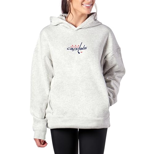 Northwest NHL Washington Capitals Women's Pullover Hoodie with Zipper Pockets, Long Sleeve Hooded Sweatshirt, Lightweight Casual Top, Heather Grey, Medium