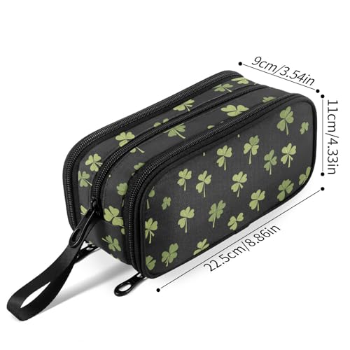Image of Fustylead Saint Patricks Green Lucky Shamrock Large Pencil Bag Storage Pen Case Makeup Pouch Stationery Bag for School College Office Organizer