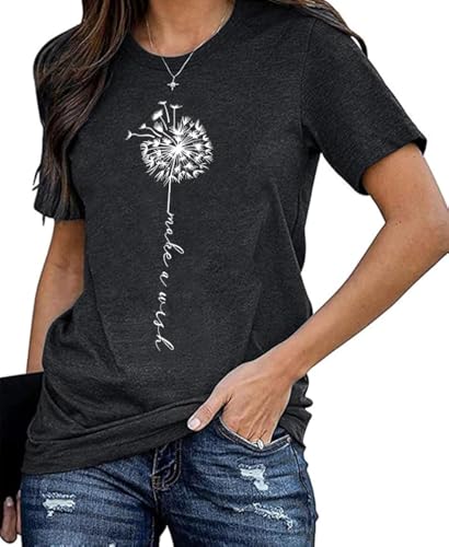 Dandelion Shirt for Women Cute Wildflower Short Sleeved Tops Summer Flower Graphic T-Shirts