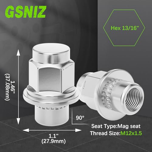 Image of M12x1.5 Lug Nuts, 24pcs 12mmx1.5 Thread Close End Mag Seat Style Lug Nut 1.46 inch Tall 13 /16 inchHex, Compatible with Toyota 1997-2019 Tacoma,1997-2019 Camry,1999-2019 Sienna,1997-2019 4Runner