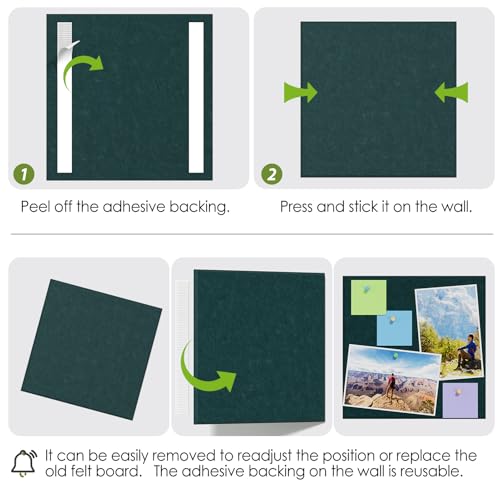 Image of MaxGear Felt Bulletin Board 36 inch x 24 inch, Dark Green Felt Wall Tiles Push Pins