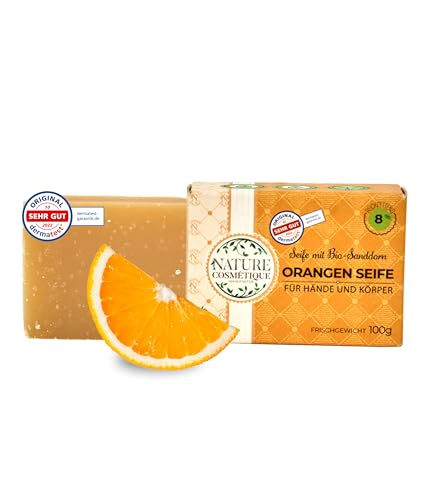 Nature Cosmétique® Jabón sólido de espino amarillo naranja – para manos y cuerpo – Jabón natural hecho a mano – Hidratante y cuidado de la piel – Vegano, sin aceite de palma – Fabricado en Alemania