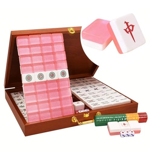 Mahjong Chino Profesional Rosa Dorado Acrílico 1.57 Pulgadas miniatura 1