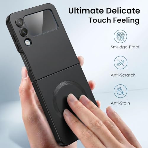 Image of amazon basics Premium Mag-Safe Case for Samsung Galaxy Z Flip 3 | Shockproof & Anti-Scratch Cover | Soft Silicone with Wireless Charging | Camera Lens Guard - Black