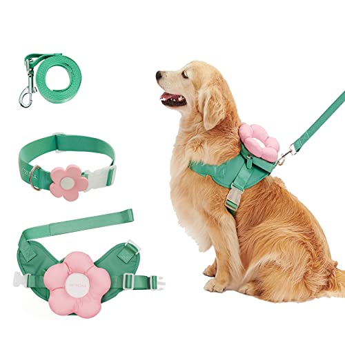 VETRESKA Dog Harness and Leash with Collar Set, No Pull Flower Pet Vest Harness, Adjustable Easy Control Dog Vest for Small Medium Large Dog-L