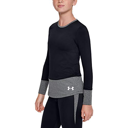 Under Armour Girls' Girl Coldgear Long Sleeve Crew T-Shirt , Black (001)/White , Youth X-Large #TOP1