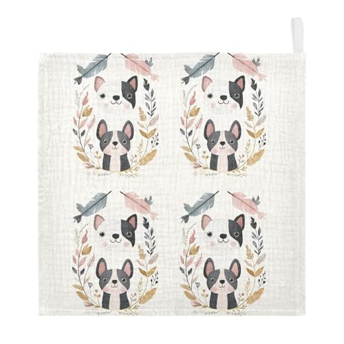vvfelixl Boho Wreath Dog Baby Burp Cloths Baby Muslin Washcloths for Boys Girls Cotton Babys Face Towel for Newborn Infants Soft and Absorbent 11.8 X 11.8 in, 5 Pack