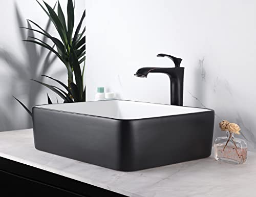 Miyili Vessel Sink Rectangle (Black & White) - 19"X15" Modern Rectangular Top Counter Bathroom Sink Porcelain Ceramic Lavatory Sink Bowl Art Basin, Vs4837Bw #TOP3