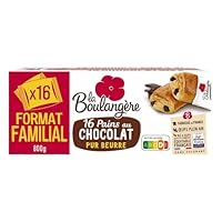 Pains au chocolat pur beurre LA BOULANGERE, une recette traditionnelle pour un goût authentique et gourmand. Chaque pain est fabriqué avec du beurre de qualité, garantissant une texture fondante et un feuilletage croustillant. Idéal pour le petit-déj...