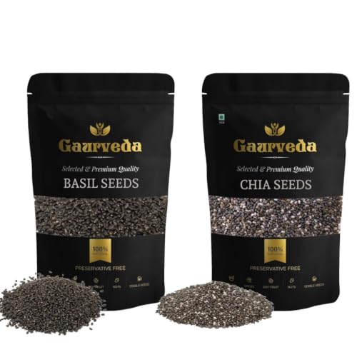 Image of Gaurveda Chia Seeds & Basil Seeds - For Weight management 2 in 1 Pack (500 Grams, Basil Seeds + Chia Seeds)