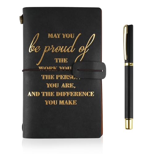 Hopton Leaving Gifts for Men, Inspirational Notebook and Pen Set Includes Card Organiser, Employee Appreciation Gifts, Thank You Gift for Women Men Employee Volunteer Colleague Teacher(Black)