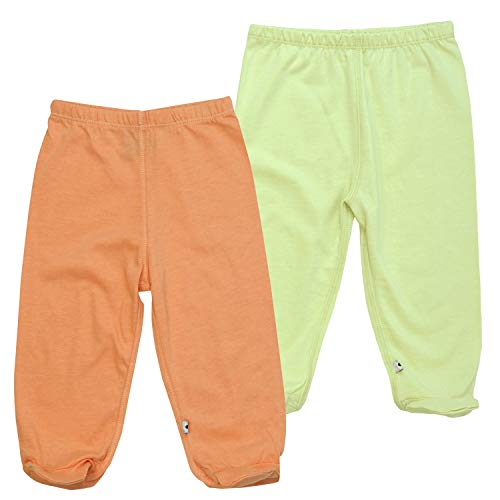 Babysoy Comfy Infant Baby Footed Pants with Feet Unisex Pack of 2 (0-3 Months, Cantaloupe/Tea)