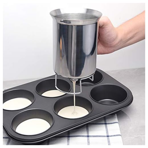 ALLOMN Pancake Batter Dispenser Stainless Steel Batter Dispenser with Squeeze Handle Bracket Silicone Nozzle Design Cake Mix Dispenser for Home DIY Baking Cake Cupakes