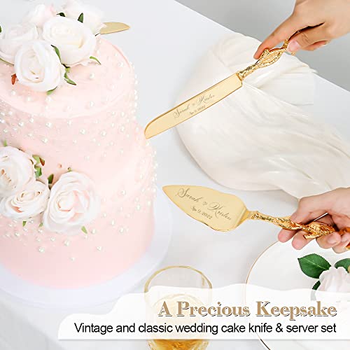 Tukdak Cake Cutting Set For Wedding, Personalized Gold Cake Knife And Server Set, Custom Cake Serving Set, Engraved Pastry Pie Server Cake Pizza Cutter, Birthday Bridal Gift (Cus-Rose) #TOP1