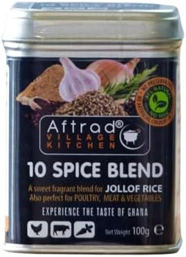 Aftrad Village Kitchen 10 Spice Blend - Authentic Multi Purpose Spice Mix with No Additives or Preservatives - Natural West African Seasoning for Jollof Rice, Poultry, Meat & Vegetables | 100g