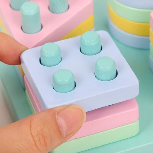 Image of SHINETOY Montessori Toys for 1-3 Year Old Boys Girls Toddlers, Wooden Sorting & Stacking Toys for Kids Preschool, Educational Building Blocks, Color Recognition Stacker Shape, 16 pcs
