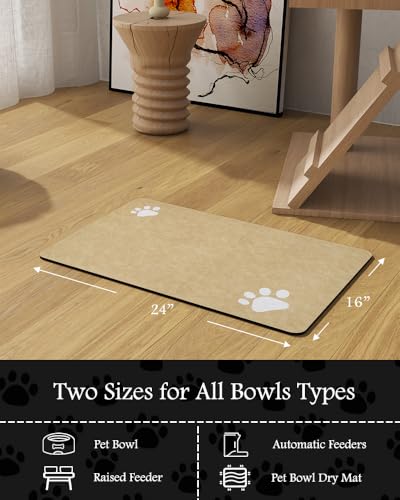Image of Pet Feeding Mat-Absorbent Dog Mat for Food and Water Bowl-No Stains Quick Dry Water Dispenser Mat-Dog Accessories Pet Supplies-Bowl for Messy Drinkers（Beige,16 inchx24 inch