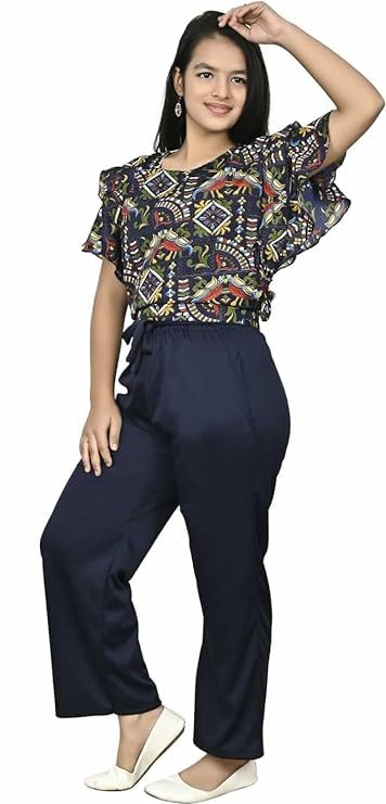 Image of Girls /Kids Printed Floral Designer Top and Palazzo Set Crop Top and Palazzo Set Printed /Fancy Palazzo and top Set for Girls with tie in Waist