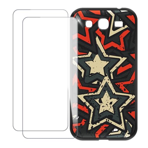 UOGNADGD Compatible with Samsung Galaxy Mega 5.8 I9150 Case Colorful Custom Cover with 2 Pack Tempered Glass Screen Protectors - Shockproof Scratch-Resistant (Star)