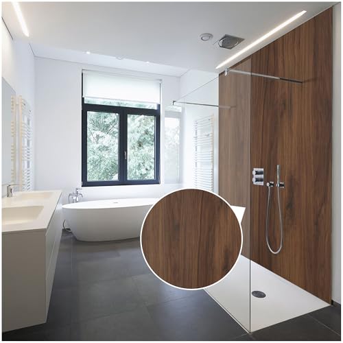 WALLando Mampara de ducha prémium de 250 x 100 cm, fácil de instalar, para ducha y baño, mampara de ducha de PVC de alta calidad, efecto madera, acabado satinado, roble Cantania