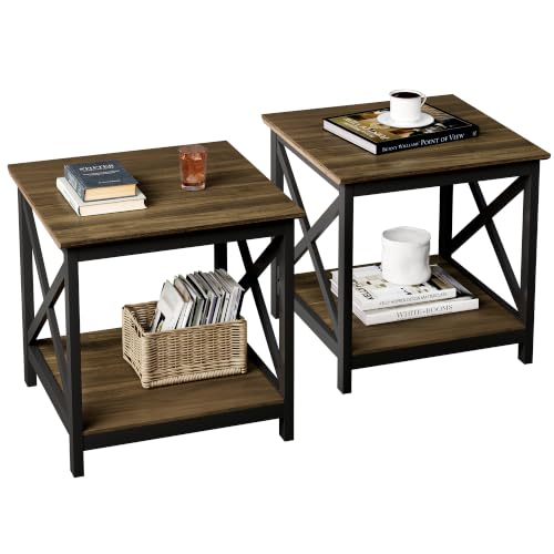 Image of ChooChoo End Tables Set of 2, 24 Inch End Table with 2-Tier Storage Shelf