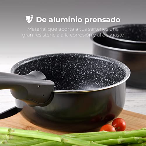 Juego de 3 sartenes Bergner con mango extraíble negro para todo tipo de cocinas 4