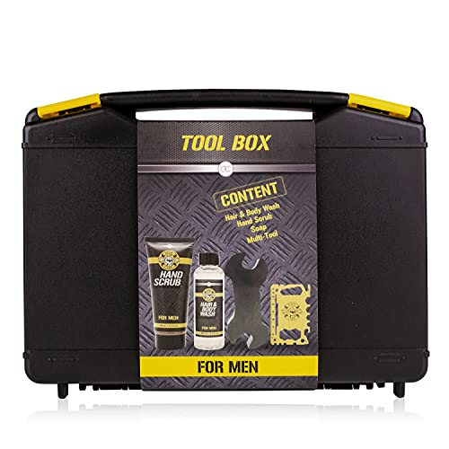 accentra Badeset"Toolbox" für Männer mit Shampoo und Duschgel, Handpeeling, Seife, u. v. m. 6-teiliges Set in Geschenkbox als Werkzeugkoffer, Duft: Musk Cover