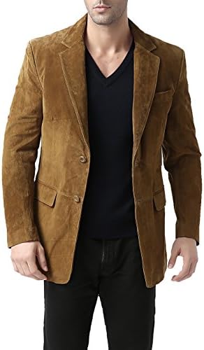 BGSD Men Cliff 2-Button Leather Blazer Suede Sport Coat Jacket Tobacco Medium
