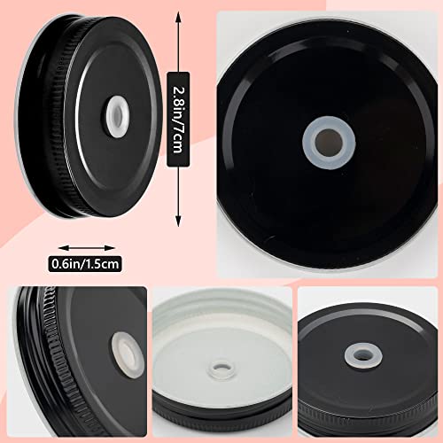 Veiren 10 Pieces Mason Jar Lids With Straw Hole Stainless Steel Regular Mouth Canning Cover Reusable Leakproof Storage Cap Home Kitchen Birthday Party Wedding Drinking Supplies (Black, 70Mm) #TOP2