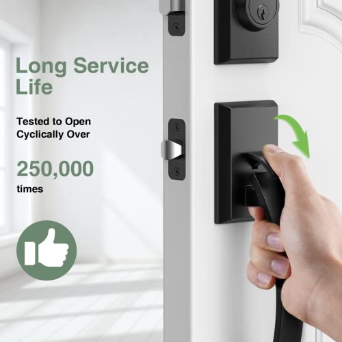 Image of Front Door Lock Set, Black Front Door Handle and Deadbolt Set Adjustable, 12.7in Heavy Exterior Entry Handle Reversible