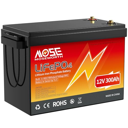 12V 300Ah LiFePO4 Lithium Battery- Built-in 200 BMS, Low-Temp Pro...