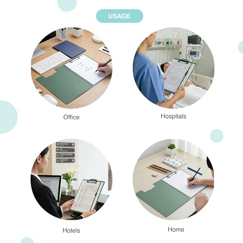 Image of oddpod Vertical A4 Plastic Clipboard with Elastic Strap /Multi-Function Document Paper Storage File Folder with Outer Cover for Students & Professionals - Patina Green