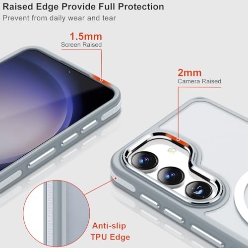 Image of MALEWOLF Magnetic Case for Samsung Galaxy S24+ Plus 5G, Color Match Cover [Compatible with Magsafe] [Military Drop Protection] Anti-Slip Soft TPU Edge Phone Case for Galaxy S24 Plus (Grey /White)