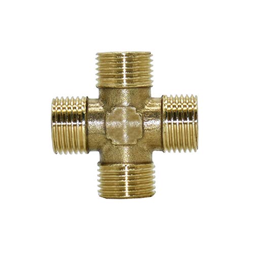Adaptateur de tuyau ménager Filetage mâle 1/2 pouce Croix Joint en laiton 4 voies Collecteur fileté Joint tuyau 10Pcs (Color : Gold)