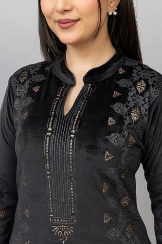 Image of HIFZAA velvet kurta palazzo set with dupatta for womens printed winter wear suit M to 4xl