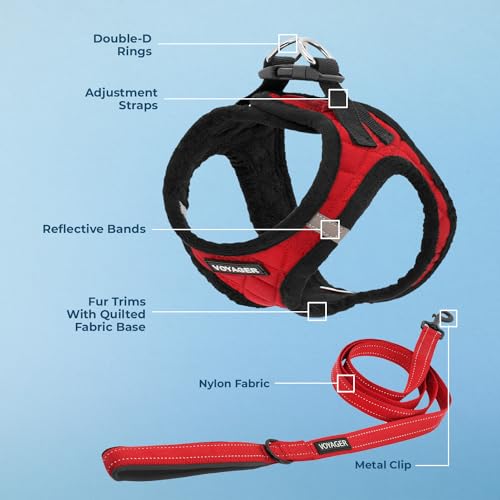 Image of Best Pet Supplies Step-in Dog Harness - Soft, Reflective, 5 ft Leash Combo with Neoprene Handle for Small & Medium Dogs - Red Plush, XS