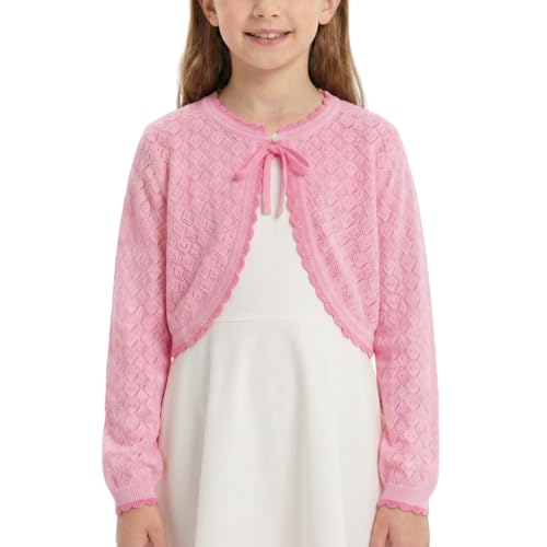 Image of Girls Cotton Knit Shrug Cardigan with Long Sleeve Ruffle Hem