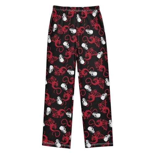 Dragon Skull Boys Long Pants Soft Trousers Elastic Waist Kids Lounge Bottoms with Pockets S-XL