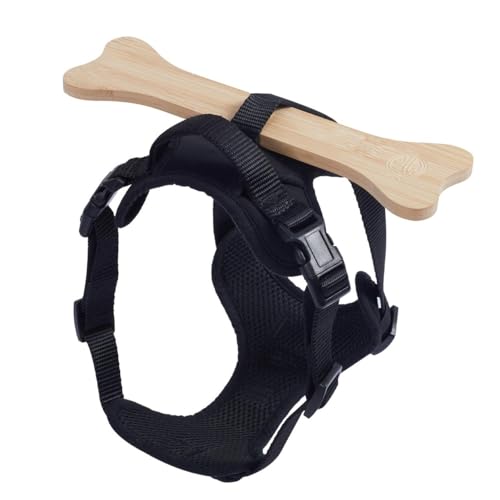 MFC Harness + Wooden Bone (Fixed) for Small Dogs or Puppies | Prevents your Pet from Escaping through The openings in The Fence | Fence Blockers for Dogs| Puppy Bumpers.(Small) Black