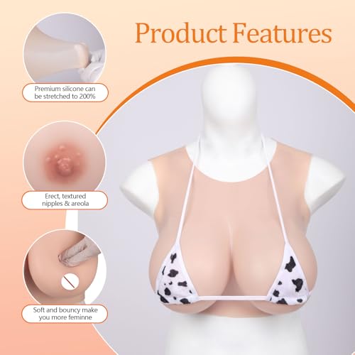Qianbei Silicone Breastplate Round Collar Silicone Breast Forms for Crossdresser Drag Queen B-G Cup3