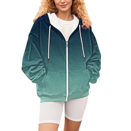 kuiazelit Sudadera con capucha y cremallera para mujer, de gran tamaño, ligera, de manga larga, con capucha, con cremallera completa, con bolsillos, con cordón, a la moda, casual, ropa de calle, talla